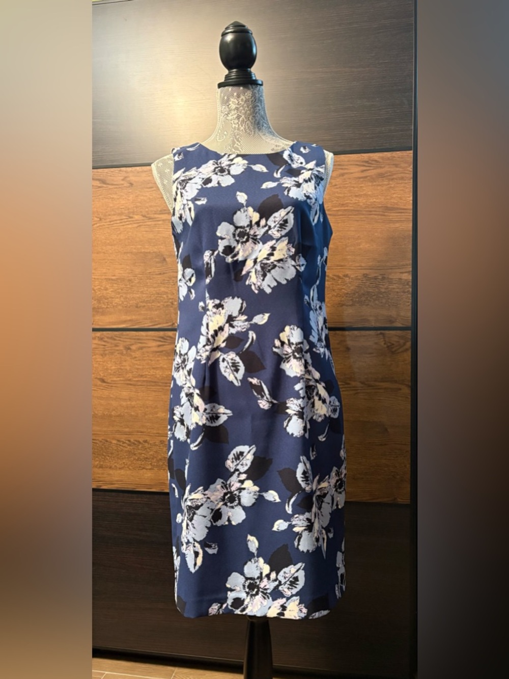 Mario Serrani Blue and White Sheath Midi Dress